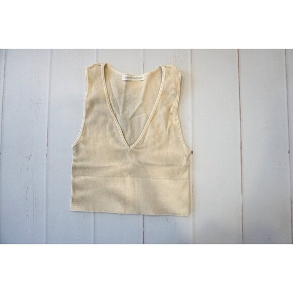 Jordyn Jagger Beige V Neck Cropped Ribbed Tank Top, Size O/S - Picture 1 of 3